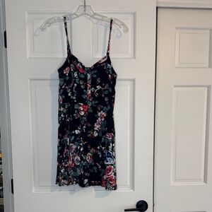 Express Black Floral Slip Dress with Pink & Green Accents